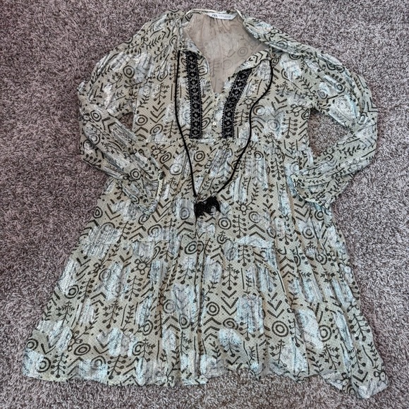 Zara Silver and Beige Graphic Tunic Dress with Bib Collar - Picture 1 of 3